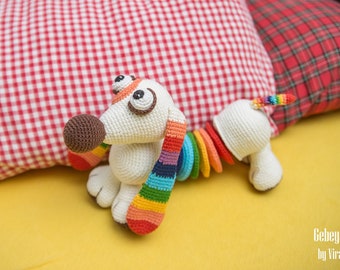 Dachshund dog - cute rainbow sausage dog toy figurine. Stuffed dog