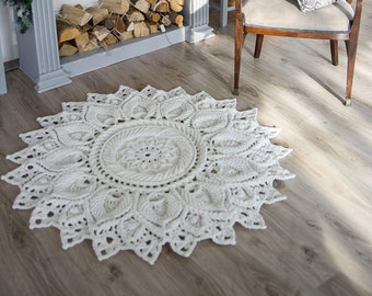Tappeto all'uncinetto spesso: arredamento unico in stile cottage chic, tappetino rotondo da 50 pollici