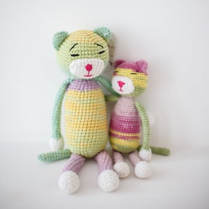 Crochet doll cats - plush stuffed kitty rainbow set family -  amigurumi handmade birthday baby gift