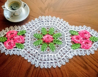 Crochet doily table runner  Rose paradise - serving textured doily, table cover MAT- doilies coaster decoration