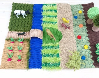 Waldorf playmat - crochet felted sensory toddler busy gift. Montessori baby shower game, expecting mom to be toys. Pretend play mat for kids