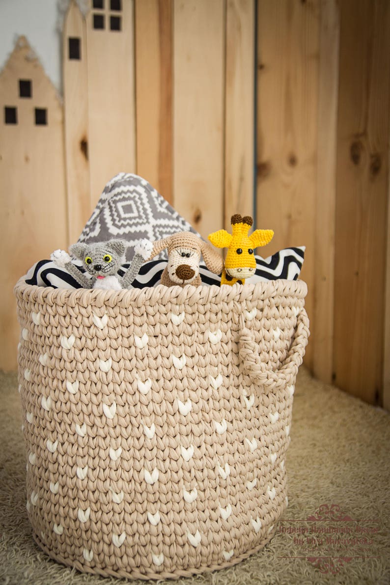 Crochet storage basket for bathroom and nursery toy kids room organization eco playroom storage bin rustic bathroom & toy storage ideas image 4