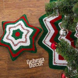Christmas Star pillow - chunky Xmas 2019 eve decor. Cozy decorative crochet throw cushion. Perfect Secret Santa gift exchange