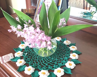 Roses round doily centerpiece. Handmade lace spring, summer table decoration