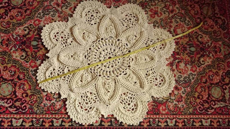 Crochet rug Fundamental creme, white color, handmade carpet 32 in. carpet lace textured home decoration tapis image 3