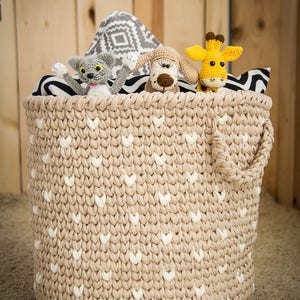 Crochet storage basket for bathroom and nursery toy kids room organization eco playroom storage bin rustic bathroom & toy storage ideas image 3