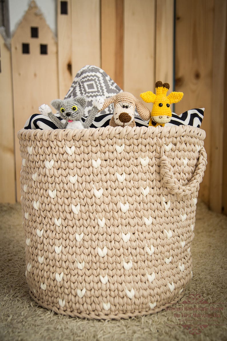 Crochet storage basket for bathroom and nursery toy kids room organization eco playroom storage bin rustic bathroom & toy storage ideas image 3