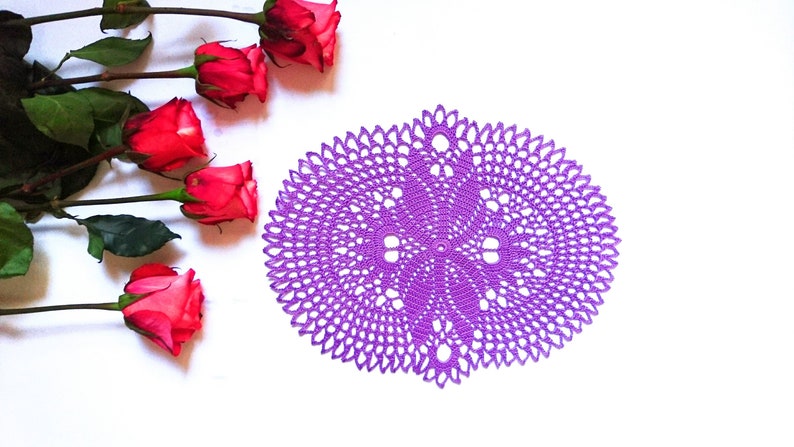 Purple doilies wedding centerpiece decor. Lace violet lilac table decor for oval and circle tables. Crochet handmade table decoration idea image 1