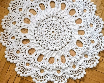 Crochet carpet. 43 in. Round floor lace living room mat. Wedding birthday gift, area rug 3D
