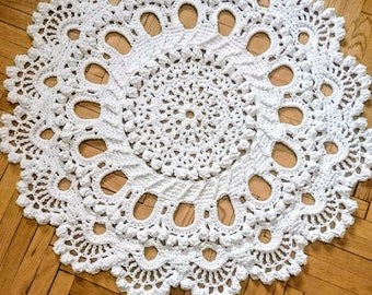 Crochet Round Rug, 43in Polyester Lace Mat
