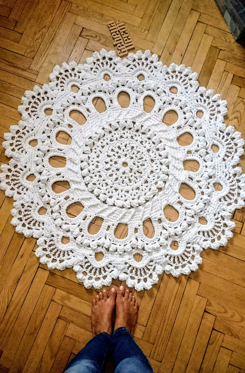 Crochet carpet. 43 in. Round floor lace living room mat. Etsy