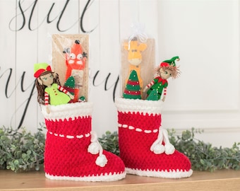 編みぐるみ♡クリスマスブーツ♡クリスマス♡ダックス♡インテリアに 編みぐるみ♡ダックス♡クリスマスブーツ♡クリスマス♡インテリア