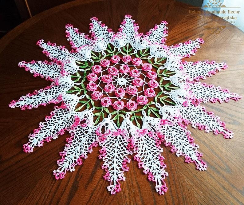 Large Pink Doily Crochet Melange Chick Centerpiece Decor Etsy