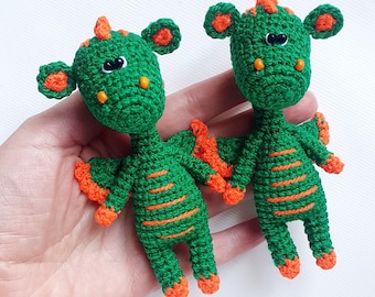 Amigurumi baby dragon winged plush figurine green little toy