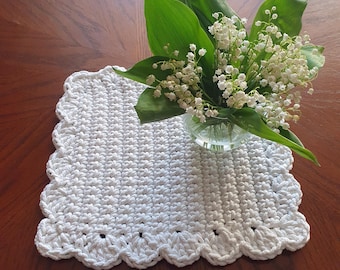 Handmade Crochet Table Placemat: White Polyester, Modern Cottage Style