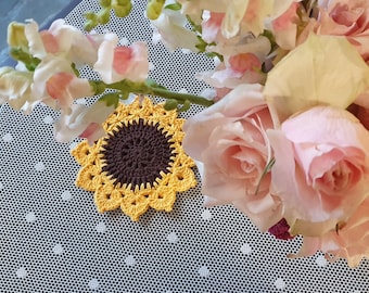 Crochet Sunflower Coaster- Boho Farmhouse Table Decor