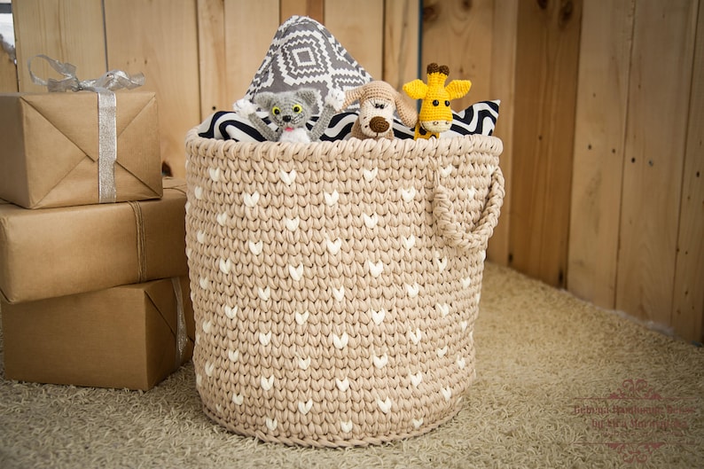 Crochet storage basket for bathroom and nursery toy kids room organization eco playroom storage bin rustic bathroom & toy storage ideas image 1
