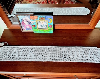 Personalized Crochet Names Sign: Handmade Cotton quote Lace Keepsake