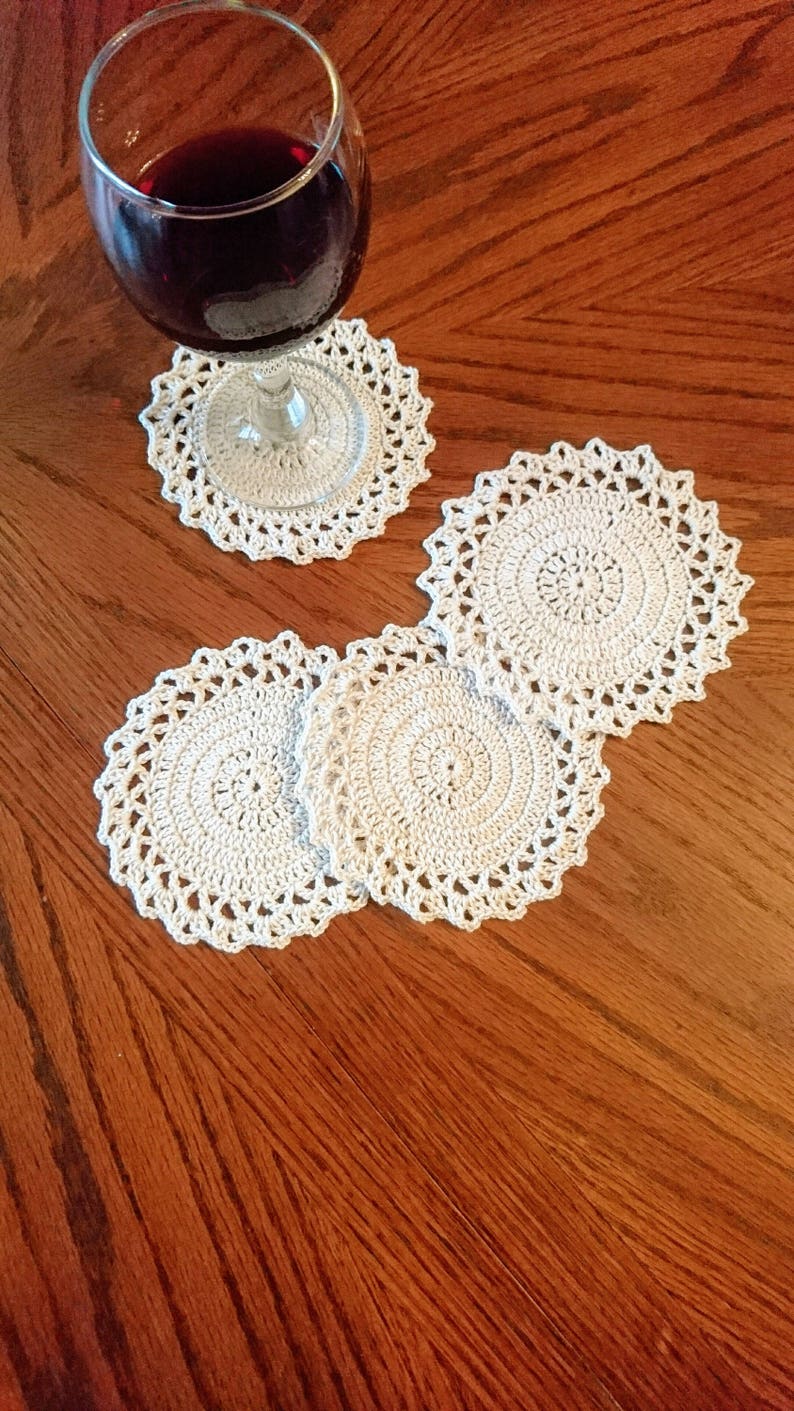 Crochet cup & glass round coasters gift doily table mat image 1