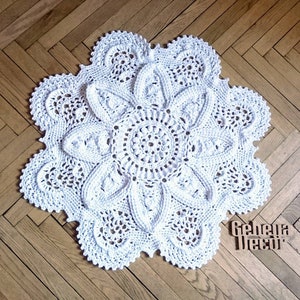 Crochet rug Fundamental creme, white color, handmade carpet 32 in. carpet lace textured home decoration tapis image 4