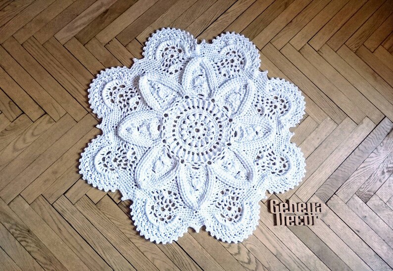 Crochet rug Fundamental creme, white color, handmade carpet 32 in. carpet lace textured home decoration tapis image 4