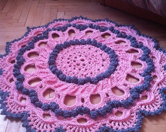 SALE Crochet rug rouse 33 in. Baby carpet rouse Round floor lace living room mat bed side. Birthday gift area rug