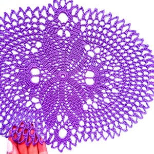 Purple doilies wedding centerpiece decor. Lace violet lilac table decor for oval and circle tables. Crochet handmade table decoration idea image 2