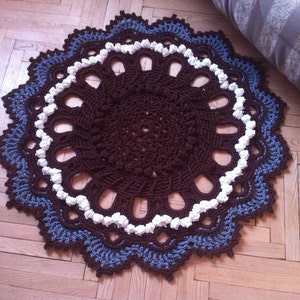 Promotion! Crochet rug brown 44 in. Round floor lace living room mat Baby bed side birthday gift, area rug handmade