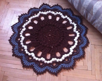 Promotion! Crochet rug brown 44 in. Round floor lace living room mat Baby bed side birthday gift, area rug handmade