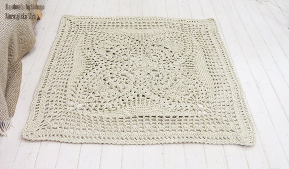 Square Crochet Rug: 49-inch Polyester Floor Mat, French Country Decor
