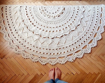 Crochet Half Circle Rug: Large Mandala Lace Accent Mat (4x7 ft)