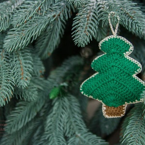 Rustic ornament Tree Christmas garland MINI stocking stuffer. Xmas plush gift amigurumi stuffed tree crochet gift. Secret Santa exchange image 1
