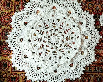 Crochet Rug MARI: 3D Boho Table Cover, Living Room Decor (35 inch)