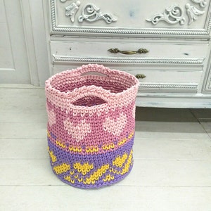 Crochet large color HEART Basket nursery color basket toy large basket storage box image 5