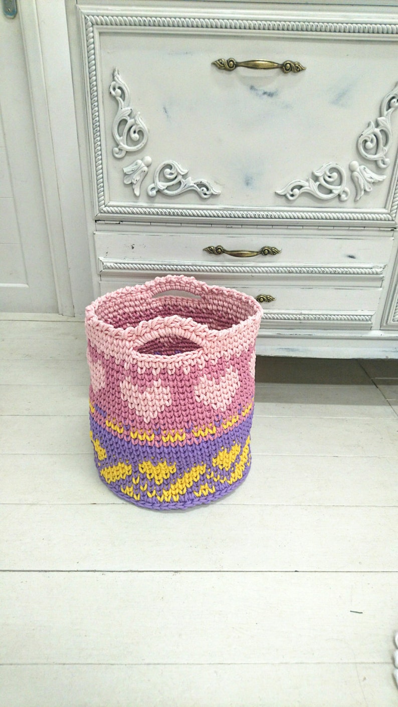 Crochet large color HEART Basket nursery color basket toy large basket storage box image 5