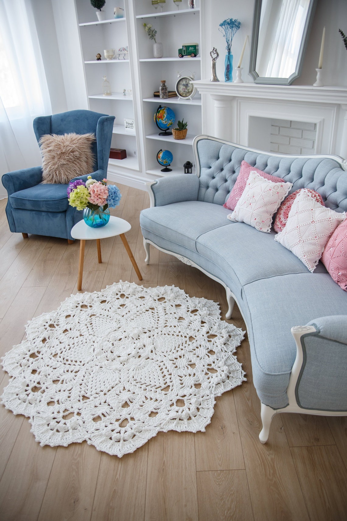 Handmade Crochet Round Rug: Giant Lace Doily Mat, Boho Nursery Decor - Etsy
