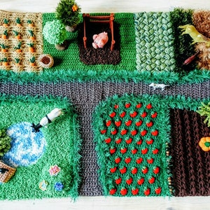 Playmat Toddler activity toy secondary play mat, baby shower. Learning landscape toddlers sensory nursery kid farm - crochet busy board