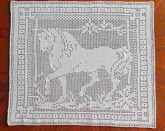 Elegant Horse Filet Crochet Doily, Handmade Horse Artwork, Wild Running Silhouette Wall Art, Large Horse Home Decor Gift for Horse Lovers