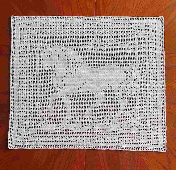 Elegant Horse Filet Crochet Doily, Handmade Horse Artwork, Wild Running Silhouette Wall Art, Large Horse Home Decor Gift for Horse Lovers