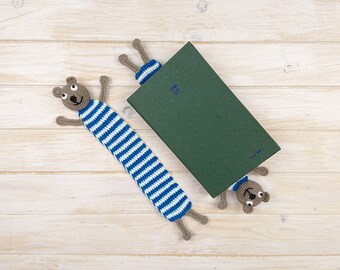 Crochet Teddy Bear Bookmark: Striped Shirt, Handmade Book Lover Gift