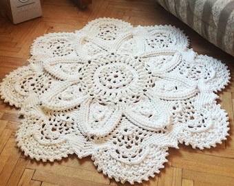 Crochet Lace Rug: 52" Round Polyester Floor Mat