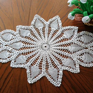 Large oval crochet doily FIANCE nice home decor wedding gift, beauty table runner image 1