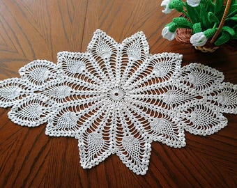 Large oval crochet doily FIANCE nice home  decor wedding gift, beauty  table runner