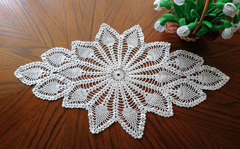 Large oval crochet doily FIANCE nice home decor wedding gift, beauty table runner image 1