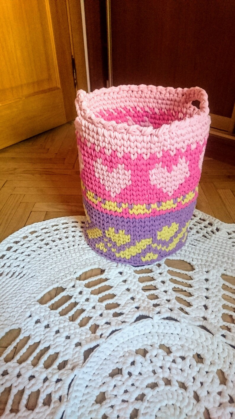 Crochet large color HEART Basket nursery color basket toy large basket storage box image 6