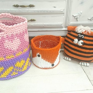 Crochet large color HEART Basket nursery color basket toy large basket storage box image 7
