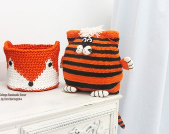 Crochet Fox Basket: Orange & White Nursery Storage