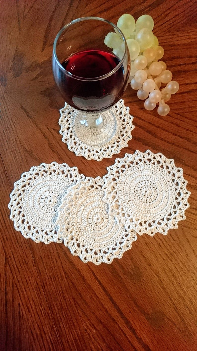 Crochet cup & glass round coasters gift doily table mat image 2