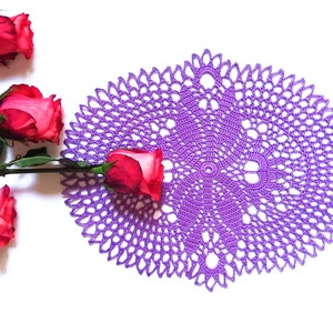 Purple doilies wedding centerpiece decor. Lace violet lilac table decor for oval and circle tables. Crochet handmade table decoration idea image 3