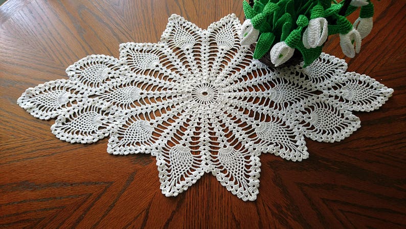 Large oval crochet doily FIANCE nice home decor wedding gift, beauty table runner image 2